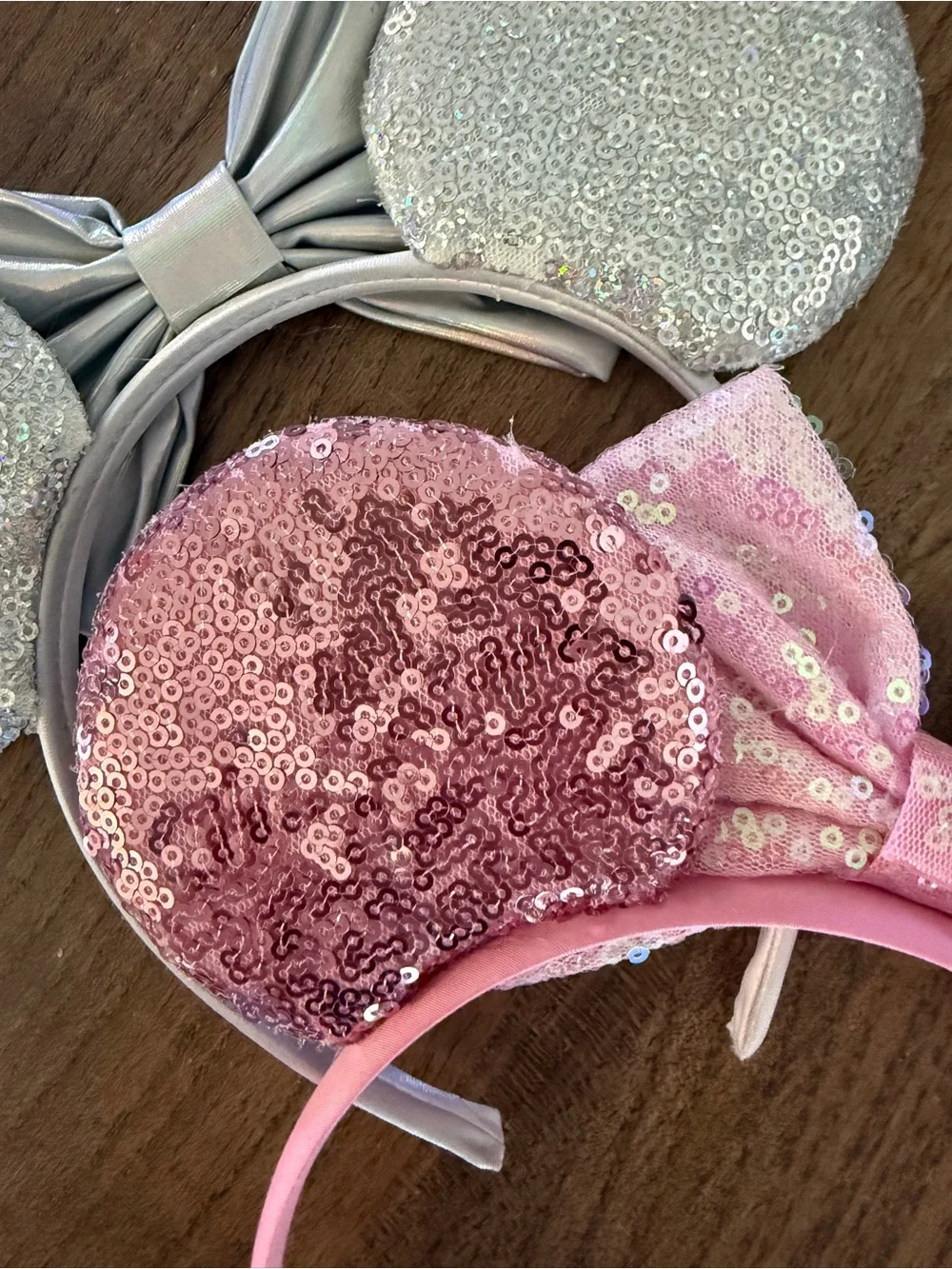 Pink and Silver Sequin Mouse Ear Headbands with Bow - Women's Accessory